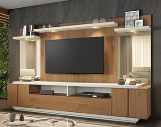 Escolha entre Home Theater, Painel ou Rack para decorar a sala