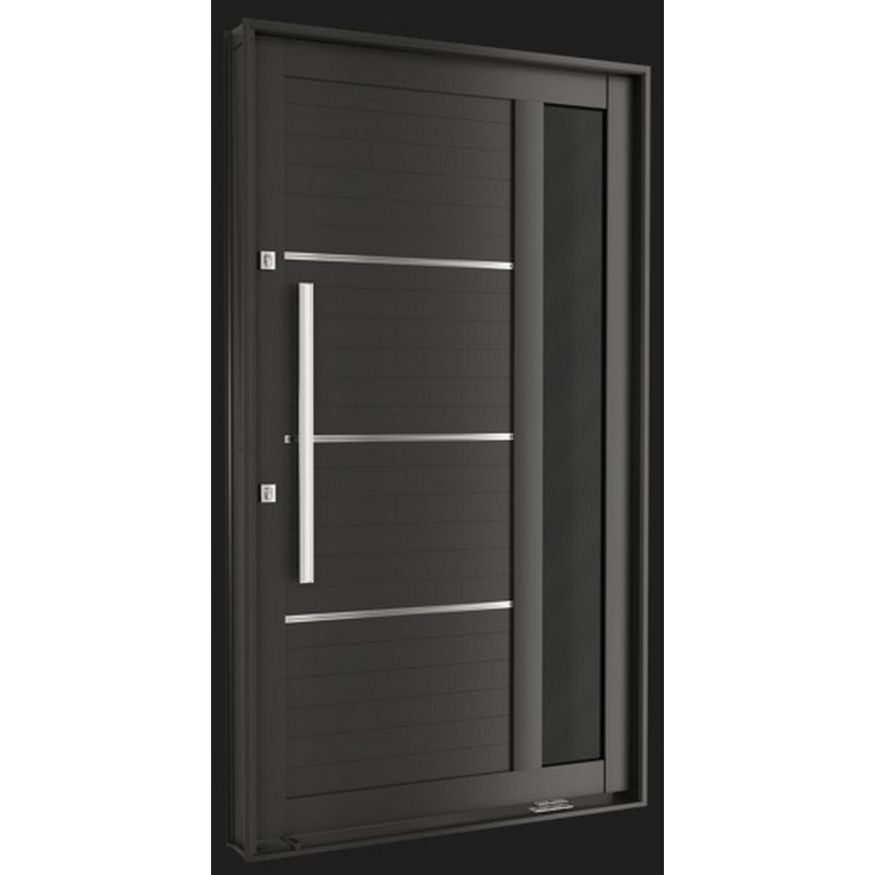 Porta Pivotante Lambri Alumínio 221 x 127 x 11cm Puxador Friso Visor Direita Preto Suprema MMachado