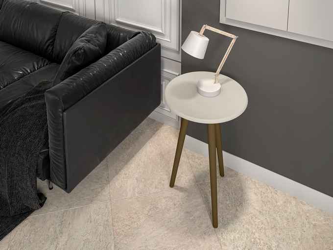 Mesa de Apoio Brilhante em Madeira Branco Off-White Móveis Bechara