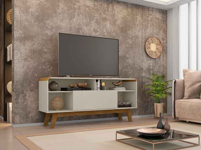 Rack Lazuli em Madeira Branco Off-White para TV até 55 Polegadas Móveis Bechara
