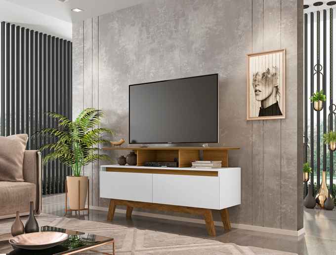 Rack Rubi 1.2 em Madeira Branco Cinamomo para TV até 50 Polegadas Móveis Bechara
