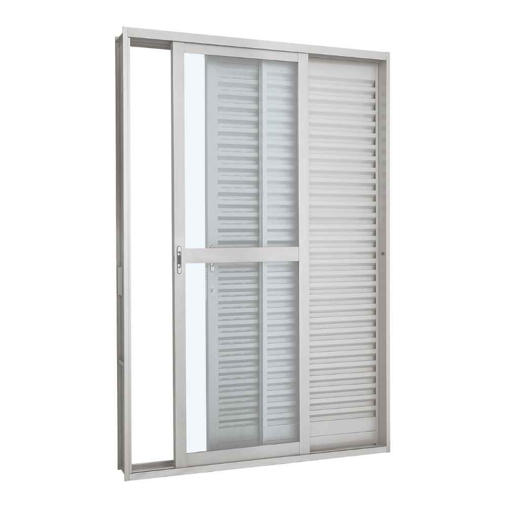 Porta Balcão de Correr em Aço 217 x 160 x 12 cm 3 Folhas Direita Pratika Sasazaki