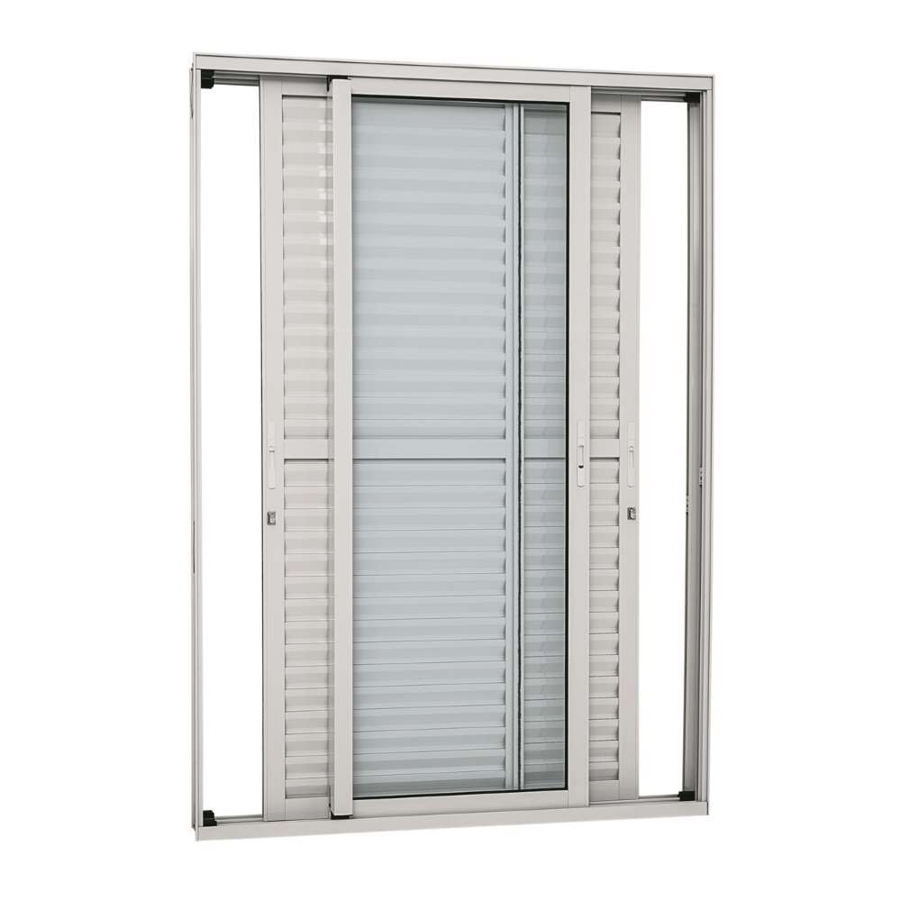 Porta Balcão de Correr Alumínio 216 x 160 x 13 cm 3 Folhas Móveis Vidro Inteiriço Alumifort Sasazaki