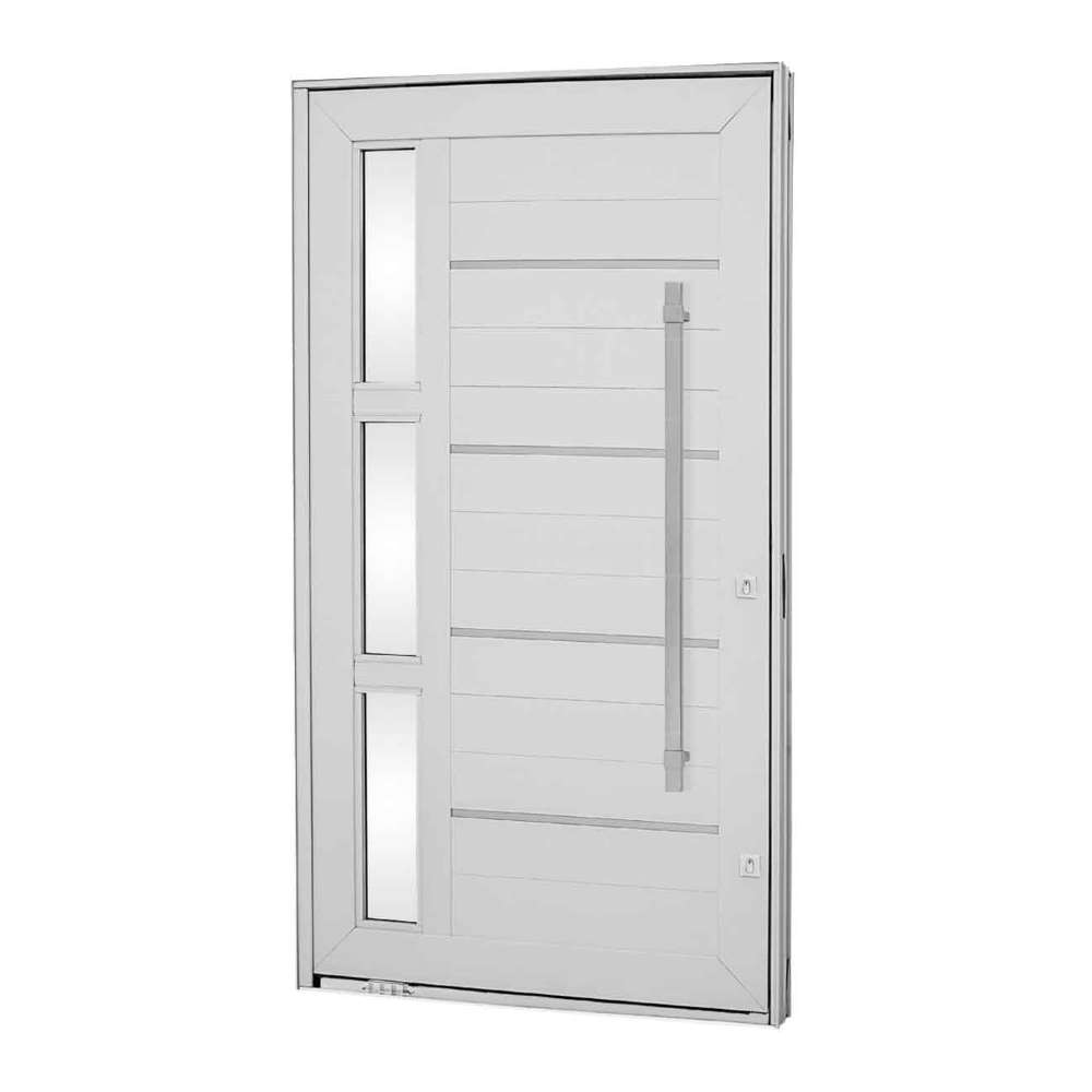 Porta Pivotante Puxador Vidro Lambris Friso Alumínio 223 x 126 x 12 cm Esquerda Aluminium Sasazaki