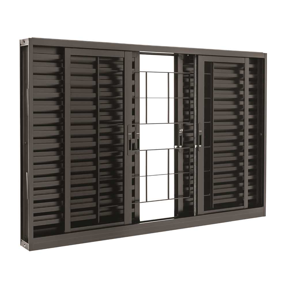 Janela Veneziana Grade Quadriculada Black em Aço 100 x 200 x 12 cm 6 Folhas Pratika Sasazaki