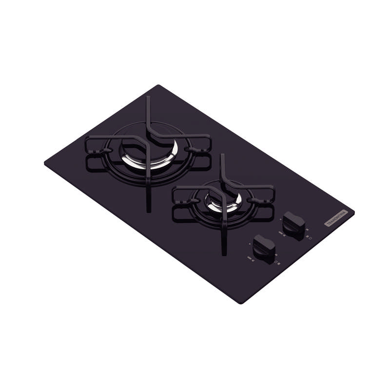 Cooktop Gás Dominó Vidro Preto Trempes Aço Inox Acendimento superautomático 2 Queimadores Tramontina