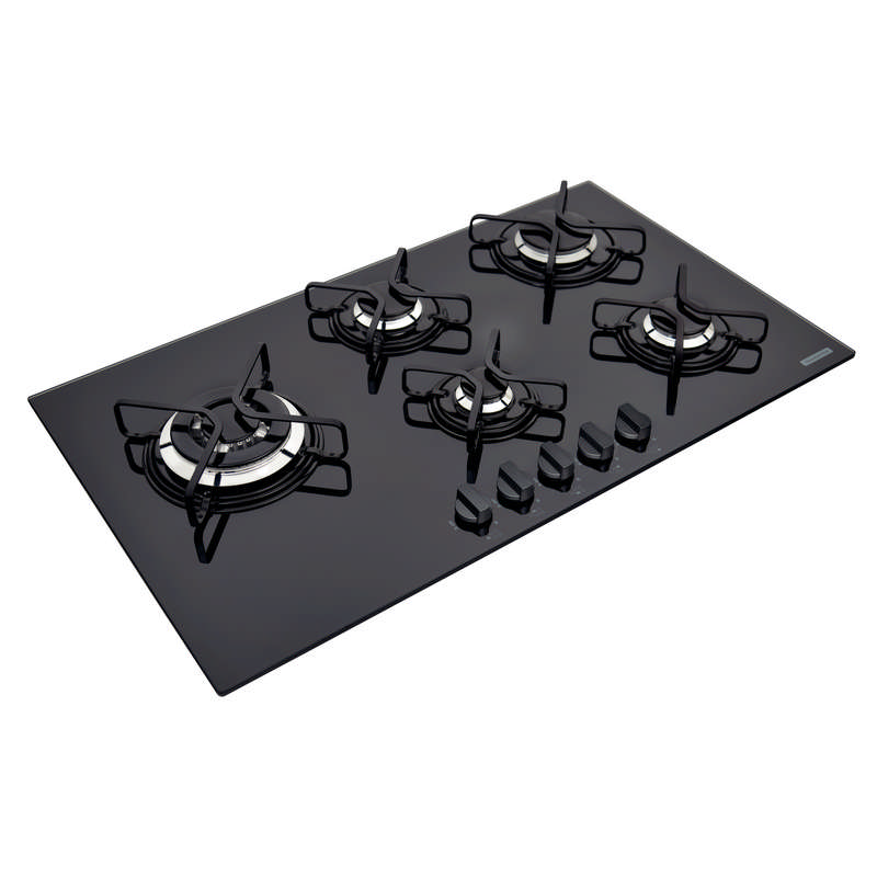 Cooktop a Gás Penta Side Plus Vidro Preto Trempes Aço Superautomático 5 Queimadores Tramontina