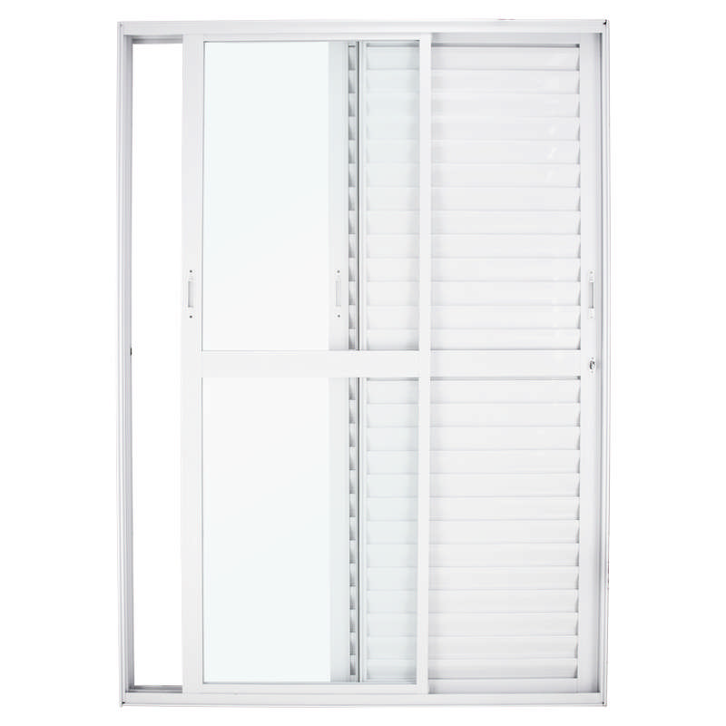 Porta Balcão em Alumínio Branco 210x160x10 cm 3 Folhas Móveis Nobre CRV