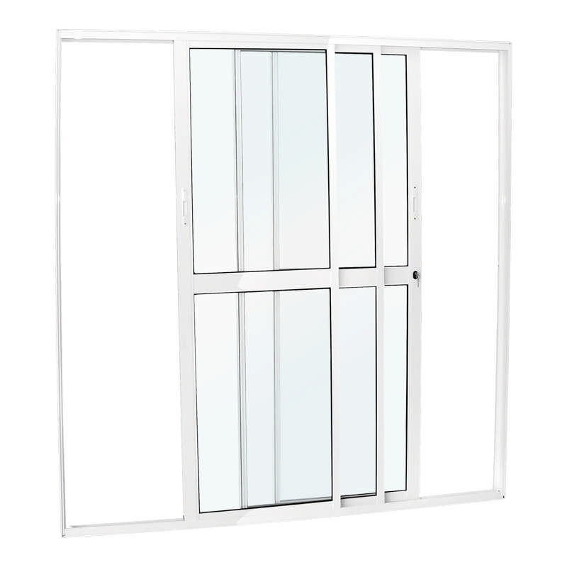 Porta de Correr em Alumínio Branco 210x200x10 cm 3 Folhas Móveis VFM Nobre CRV