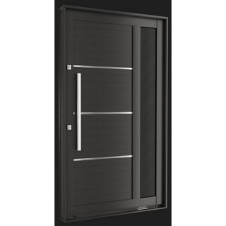 Porta Pivotante Lambri Alumínio 221 x 127 x 11cm Puxador Friso Visor Direita Preto Suprema MMachado 1