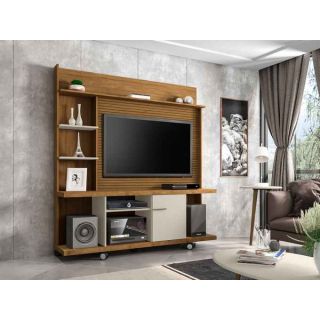 Home Theater Taurus Madeira Marrom Cinamomo Off-White Ripado p/ TV até 47 Polegadas Móveis Bechara 1