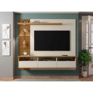 Painel Trend em Madeira Branco Off-White Cinamomo Ripado para TV até 60 Polegadas Móveis Bechara 1