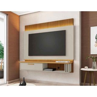 Painel Paris em Madeira Off-white Cinamomo Ripado para TV até 65 Polegadas Móveis Bechara 1