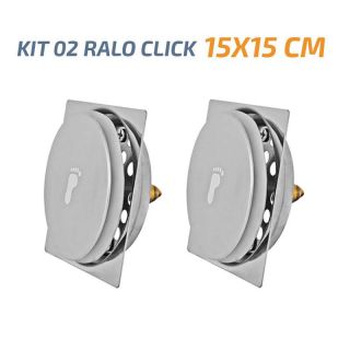 Kit 02 Ralo Click Quadrado 15x15 Inox Veda Cheiro E Insetos