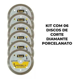 Kit Com 06 Discos De Corte Diamantado Porcelanato 110X1,0X22,23Mm