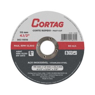 Disco de Corte Inox 115mmx1,0mmx22,22mm Cód. 61825 Cortag