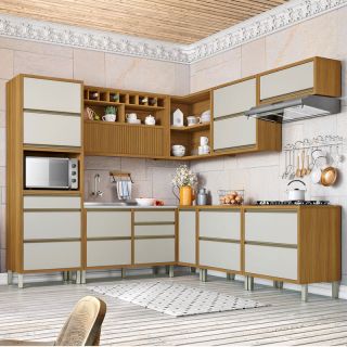 Cozinha Modular Baronesa com 9 Peças Freijó/Off White Móveis Nesher 1