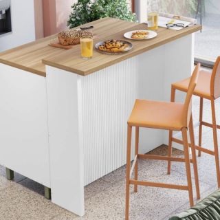 Bancada de Cozinha Ilha 120 cm Branco/Nature em MDF Móveis Nesher 1