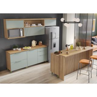 Cozinha Modular Marquesa com 8 Peças Nature/Verde em MDF Móveis Nesher 1