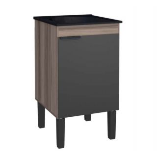 Gabinete de Lavanderia Tamarindo e Preto em Madeira 47,9cm c/ Tanque 50x50cm Preto Flamingo Cozimax 1