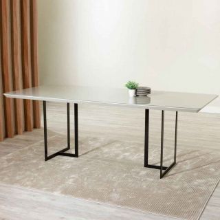Mesa Iron 180cm x 100cm c/ Vidro Off-White Fosco/Preto Fosco Provincia 1