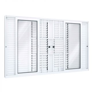 Janela de Alumínio Veneziana 120 x 150 x 13 cm Flex 6 Folhas com Grade Lucasa Eccellente 1