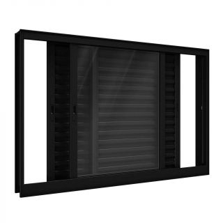Janela de Alumínio Veneziana 100 x 150 x 14 cm Preto 3 Folhas sem Grade Lucasa 1