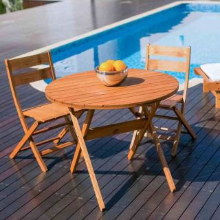 Conjunto com Mesa Dobrável de Ø 90cm e 4 Cadeiras Dobráveis sem Braços em Madeira Nogueira 2