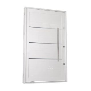 Porta Pivotante Lambri em Alumínio 221 x 127 x 11cm Puxador Friso Esquerda Branco Suprema MMachado 1