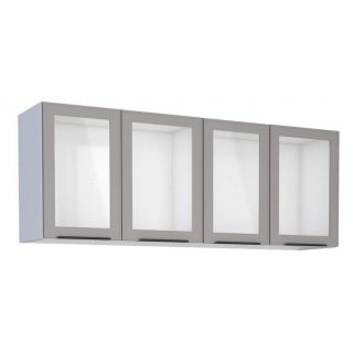 Armário Aéreo de Cozinha Cinza em Aço Montado 144cm com Porta de Vidro Juno Cozimax