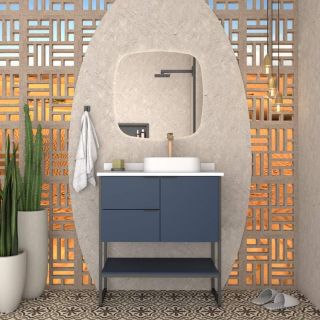 Gabinete de Banheiro Azul em Madeira com Tampo em Porcelanato Nilo Cozimax 1