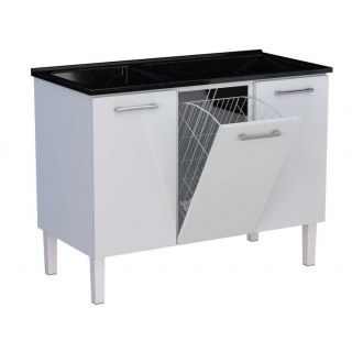 Gabinete de Lavanderia Preto em Aço com Tanque Sintético Preto e Cesto Basculante Max Cozimax 1