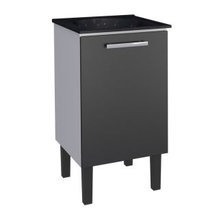 Gabinete de Lavanderia Montado em Aço Preto 50x50cm c/ Tanque Sintético Preto Vênus Cozimax 1