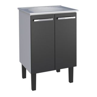 Gabinete de Lavanderia Montado em Aço Preto 60cm c/ Tanque Sintético Branco Vênus Cozimax 1