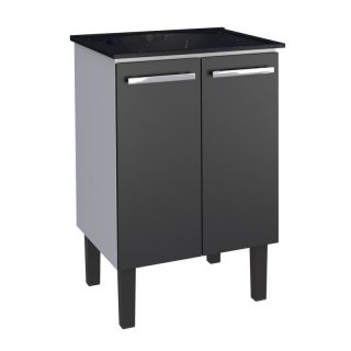 Gabinete de Lavanderia Montado em Aço Preto 60cm c/ Tanque Sintético Preto Vênus Cozimax 1