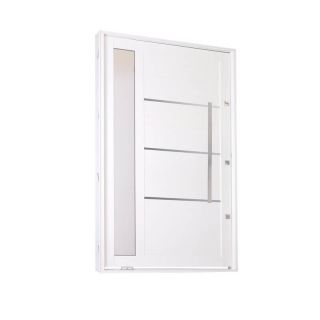 Porta Pivotante Lambri Alumínio 221 x 127 x 11cm Puxador Friso Visor Direita Branco Suprema MMachado 1