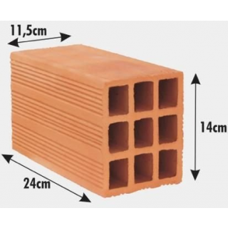 Tijolo 9 Furos Cerâmico 11,5x14x24cm (unidade)