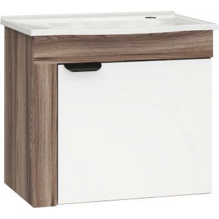 Gabinete de Banheiro Branco e Tamarindo em Madeira Jasmim Cozimax 1