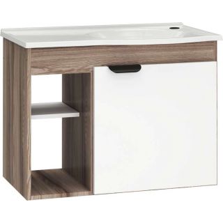 Gabinete de Banheiro Branco e Tamarindo em Madeira com dois Nichos e uma Porta Dalia Cozimax 1