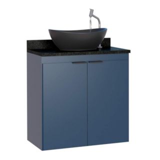 Gabinete de Banheiro Azul em Madeira com Tampo em Granito Aster 60 Cozimax 1