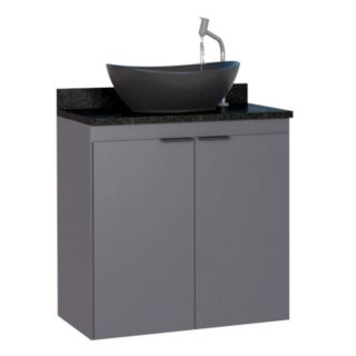 Gabinete de Banheiro Cinza em Madeira com Tampo em Granito Aster 60 Cozimax 1