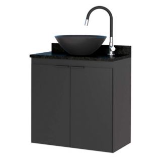 Gabinete de Banheiro Preto em Madeira com Tampo em Granito Aster 60 Cozimax 1
