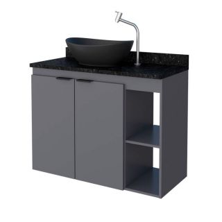Gabinete de Banheiro Cinza em Madeira com Tampo em Granito Aster 80 Cozimax 1