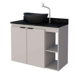 Gabinete de Banheiro Nude em Madeira com Tampo em Granito Aster 80 Cozimax 1